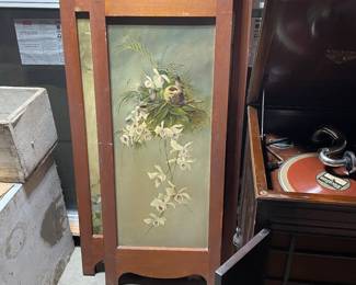 Antique hand painted dressing screen ready for new canvas!