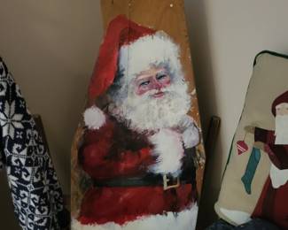 Santa hand painted on old ironing board 