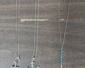 Cross necklaces - 1 with blue beads is marked .925