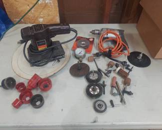 Sander and drill with hole saws and wire wheels