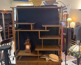 Asian cabinet for sale, fans, lantern