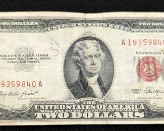 1953 Red Seal 2 Dollar Bill
