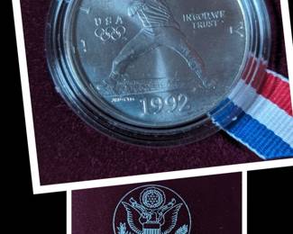 1992 U.S. Olympic Silver Proof Coin -- Baseball