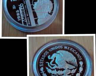 1985 1 oz Silver Proof 100 Pesos World Cup Mexico