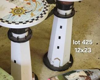 Hand painted buoy and lighthouse tables
