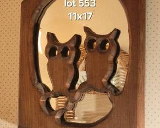 Wood owl mirror vintage wall decor