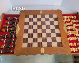 Vintage travel chess, carved wood pieces