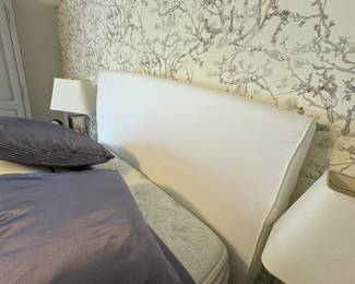 White upholstered queen sized pottery barn headboard