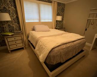 Queen sized Upholstered bed with queen mattress