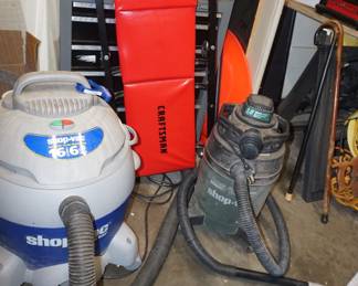 shop vacs, creeper, tool box