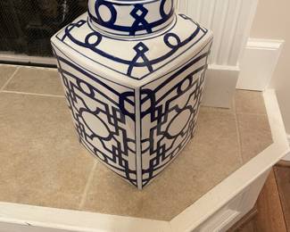Large blue and white oriental jar