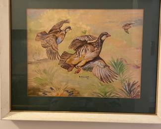 Alabama artist R. Bramlett quail watercolor dated 1951