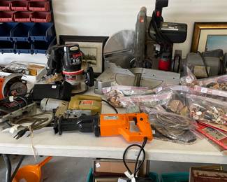 Selection of power tools and geological samples