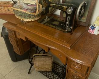 Rare full size Betsy Ross sewing machine with oak cabinet
