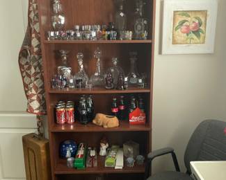 Collection of decanters, shot glasses and commemorative Cokes