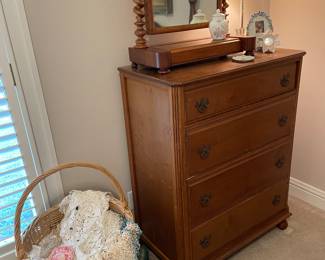 Mahogany chest of drawers with Empire mahogany dresser mirror 
