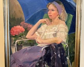 Rare Donnave Lindsey oil “ Lady with Blue Umbrella “
