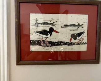 Mississippi artist James McDonnell “Mac” Anderson block print “ Oyster Catchers”