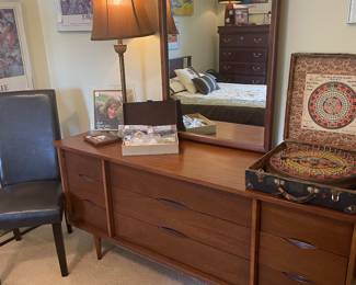 Mid Century walnut triple dresser with mirror by Basset Furniture Co “ Jamestown Jamaica 