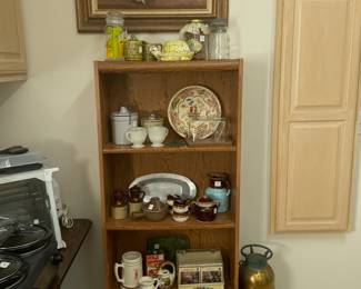 Kitchen collectibles and brass fire extinguisher 