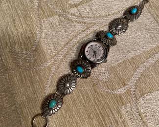 Southwestern Sterling and turquoise watch