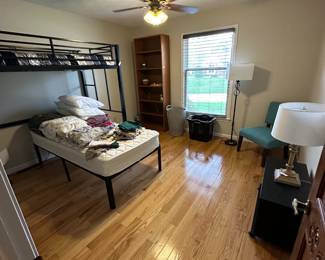 Loft Bed & Frame/ Twin bed Below/Lamp/Chair/Book Case