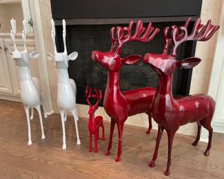 Red and white Cast-aluminum Deer from Grandin Road 
