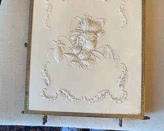 Victorian triptych mirror with embossed celluloid flower child