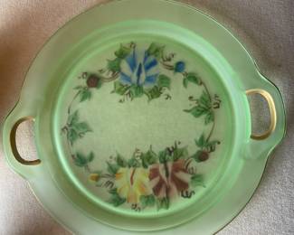 Hand-painted frosted glass cake plate/1950s