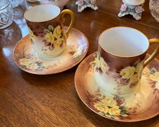 Antique C.T. Altwasser chocolate cups/saucers (hand-painted)