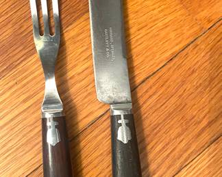 Hibberd, Spencer, Bartlett & Co. (1855-1962)  silver inlaid in ebony wood  knife/fork set. 