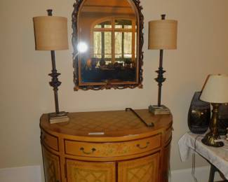 Demi Lune Console  - Gilt Mirror And Lamps