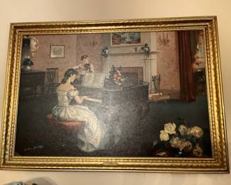 Framed print woman playing piano
