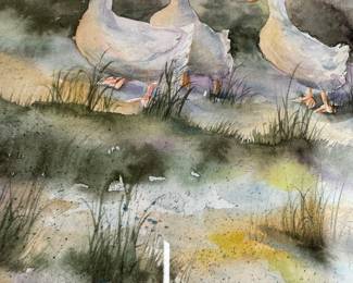 close up of the duck water color