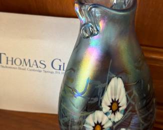 Thomas Glass hand blown small 6'' vase with original paper work 