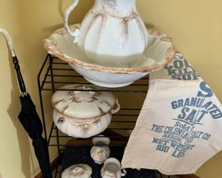 Antique Washstand bowl set with a few other matching pieces 