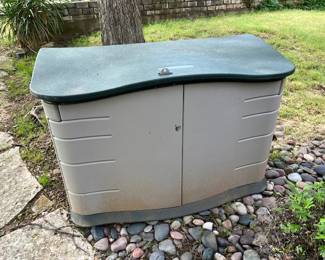 Large Rubbermaid outdoor storage container.