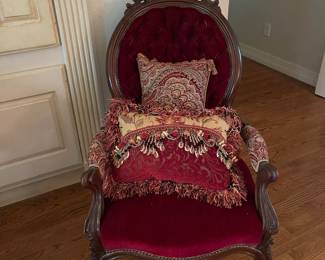 A second Victorian parlor chair, hand made beaded cushion