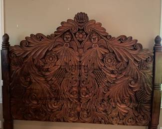 A beautiful hand carved King head board fro Mexico and brought back by my clients