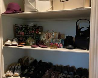 Ladies shoes and sandals, purses, hat boxes