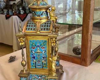 Side view of French clock showing the beautiful Champlev'e enamel work
