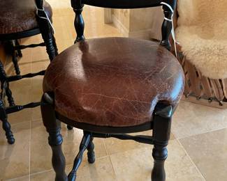 Vintage wood frame with leather seat bar chair, we have three of these chairs