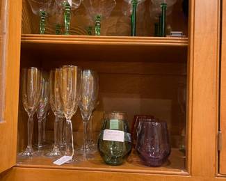 Champagne flutes and saucers, Lenox wine glasses, vintage stem ware