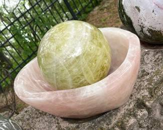 Citrene Sphere inside Rose Quartz Bowl