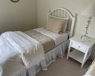 Twin bed, linens, and night stand (pair of beds available)