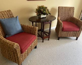 Armchairs with and drop-leaf side table with turned legs