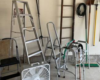 Aluminum ladder, step ladders, window fan, and durable medical devices:  walker and toilet seat