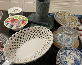 Covered cheese, domes, porcelain and ceramic plates and platters