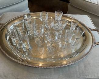 Silver plated tray with aperitif   glasses
