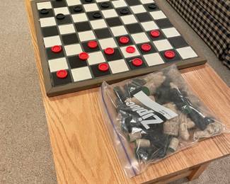 Oak coffee table and checker/chess board
